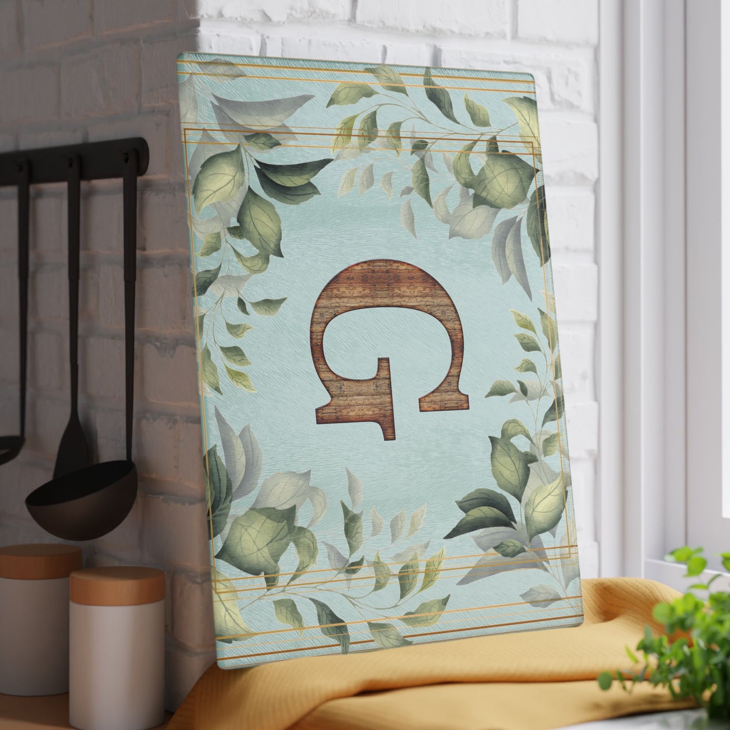 Glass Cutting Board — Monogram G Floral Wood Initial Decorative Kitchen Board