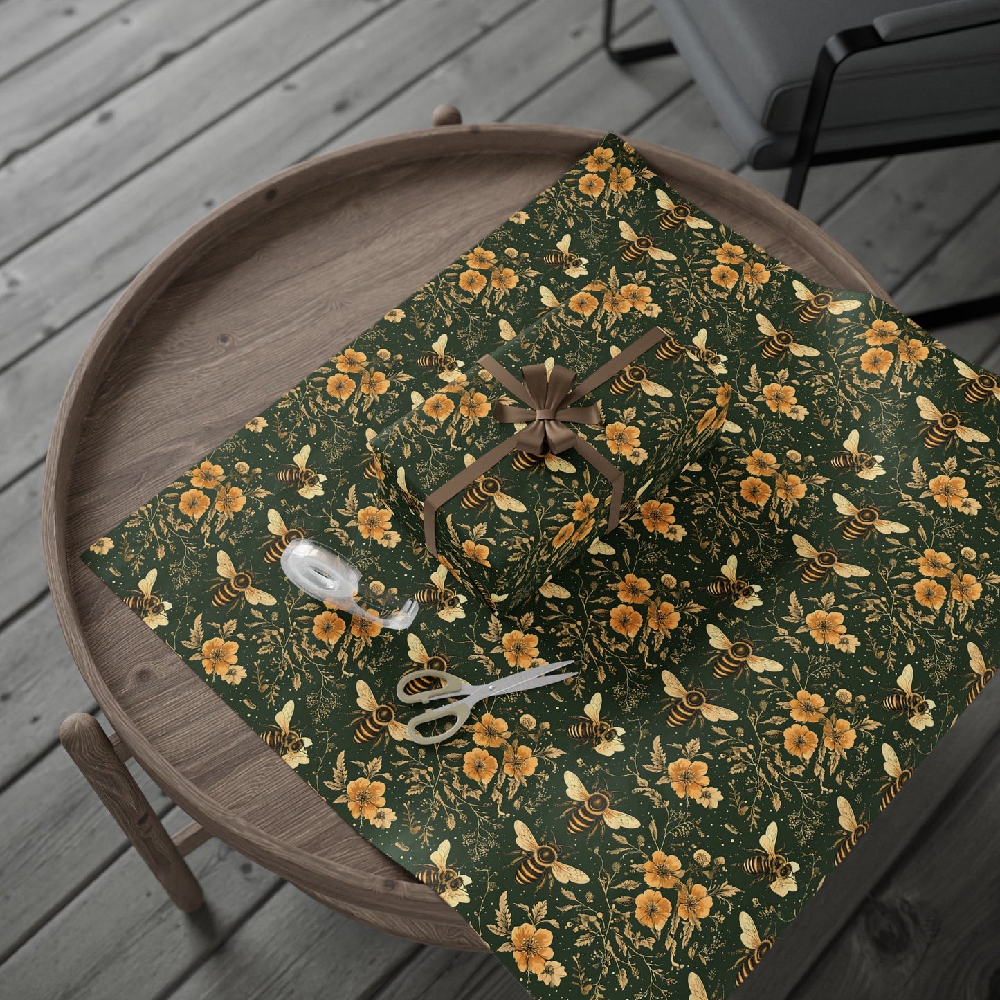 Floral Bee Wrapping Paper, Eco-Friendly Gift Wrap for Birthdays, Weddings, Showers, Baby Showers, Nature Lovers