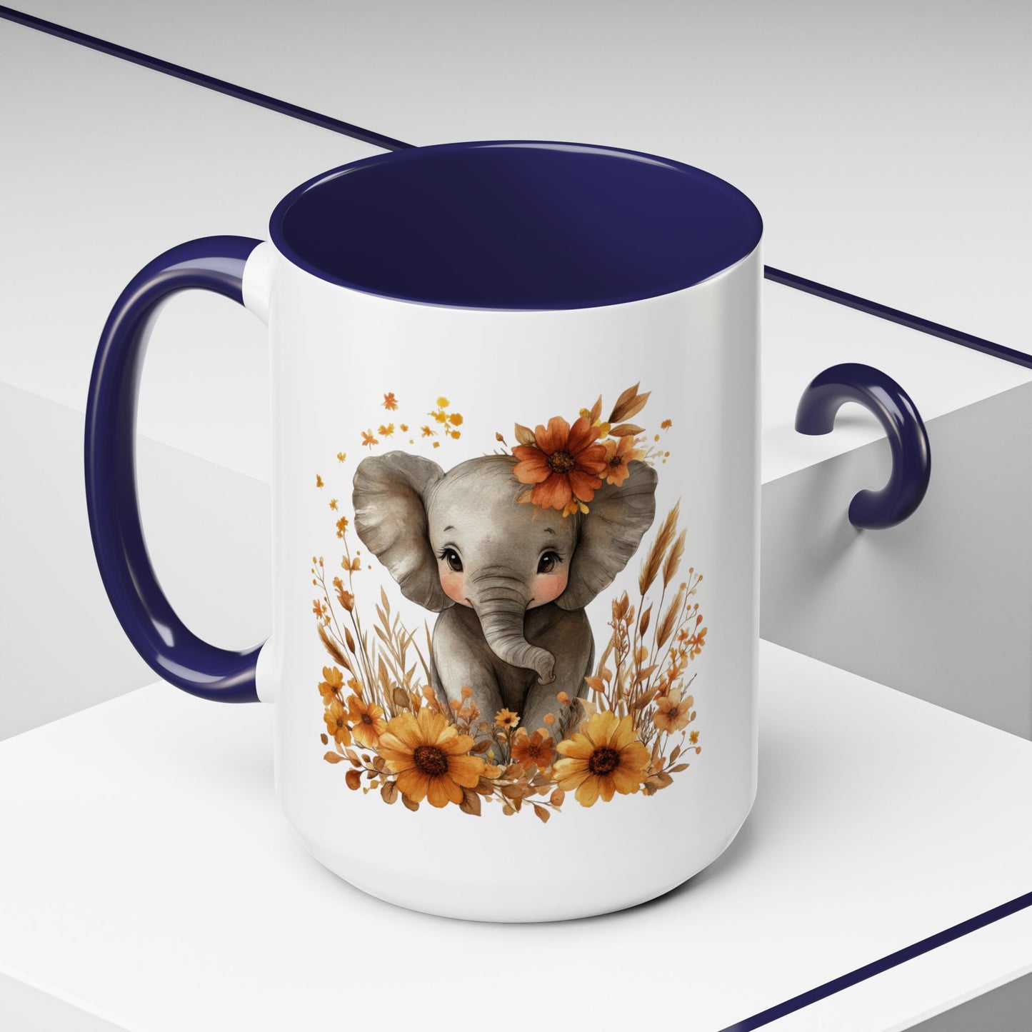 Adorable Elephant Floral Coffee Mug, Cute Animal Mug, Coffee Lover Gift, Kids Mug, Baby Shower Decor