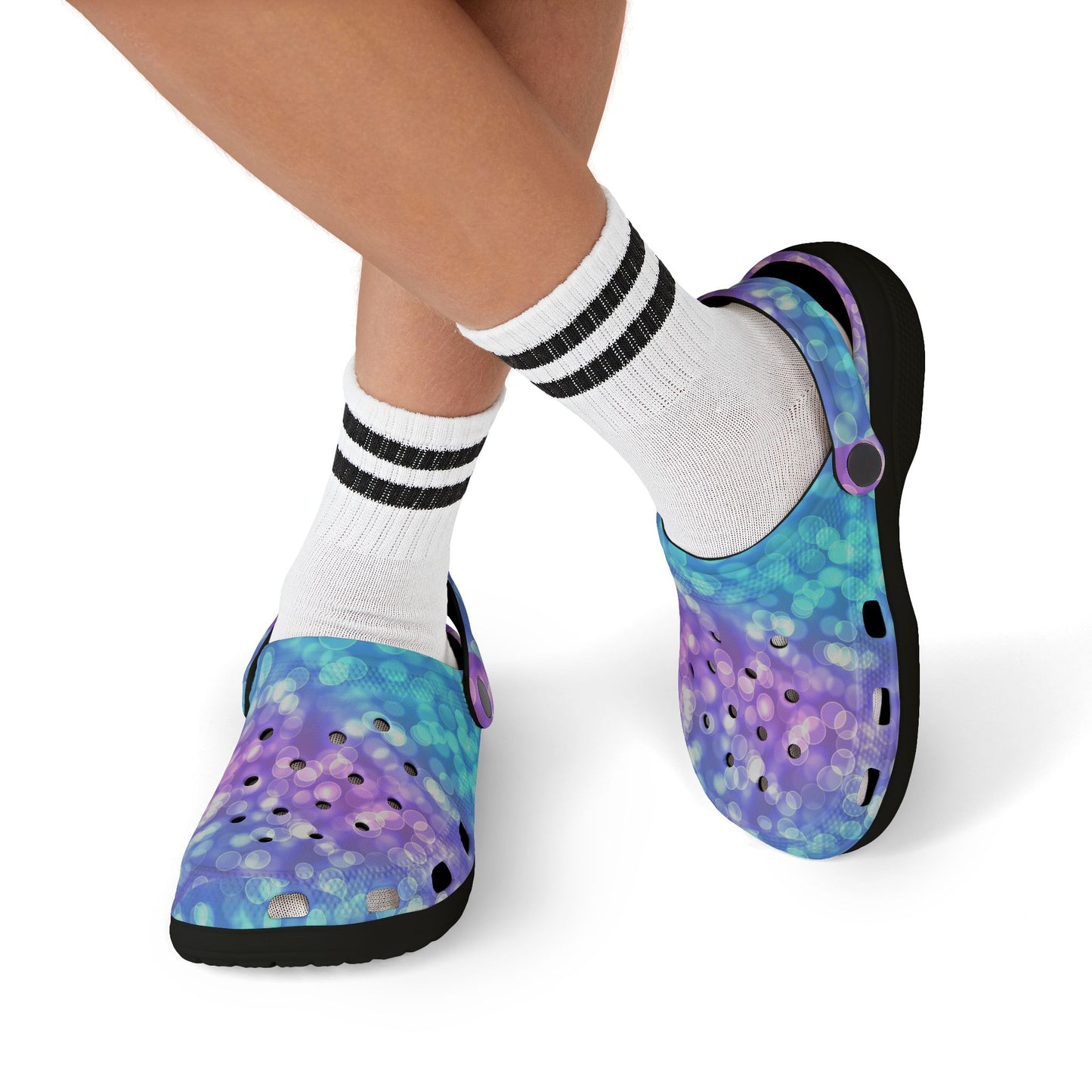 Kids Purple Blue Bokeh Foam Clogs — Comfort EVA Slip-Ons
