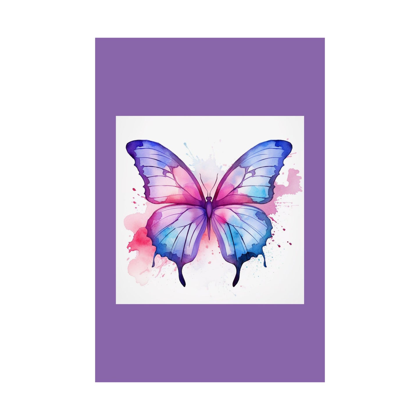 Butterfly Watercolor Matte Poster — Purple Vertical Art Print