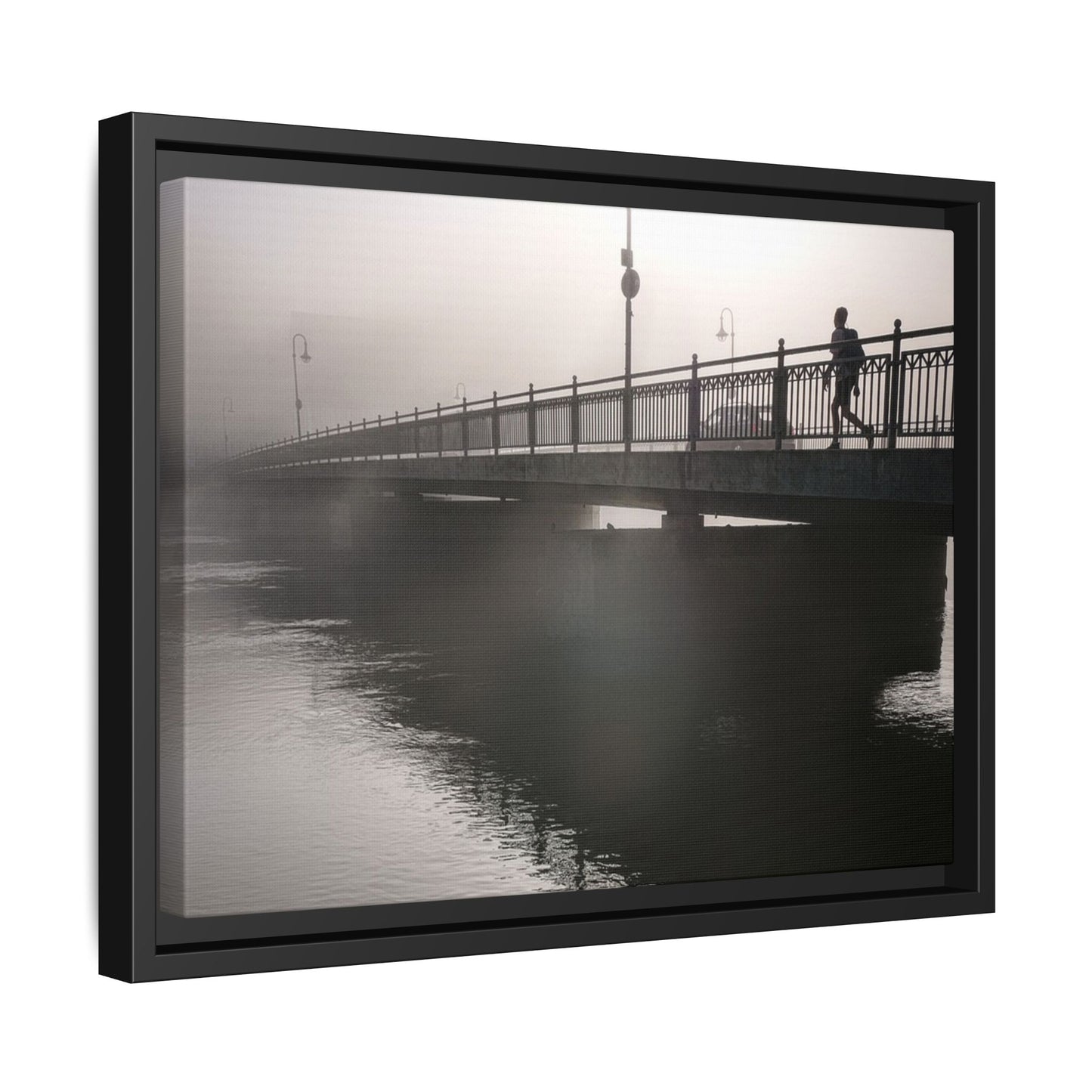 Framed Matte Canvas - Foggy Bridge Black & White Photography