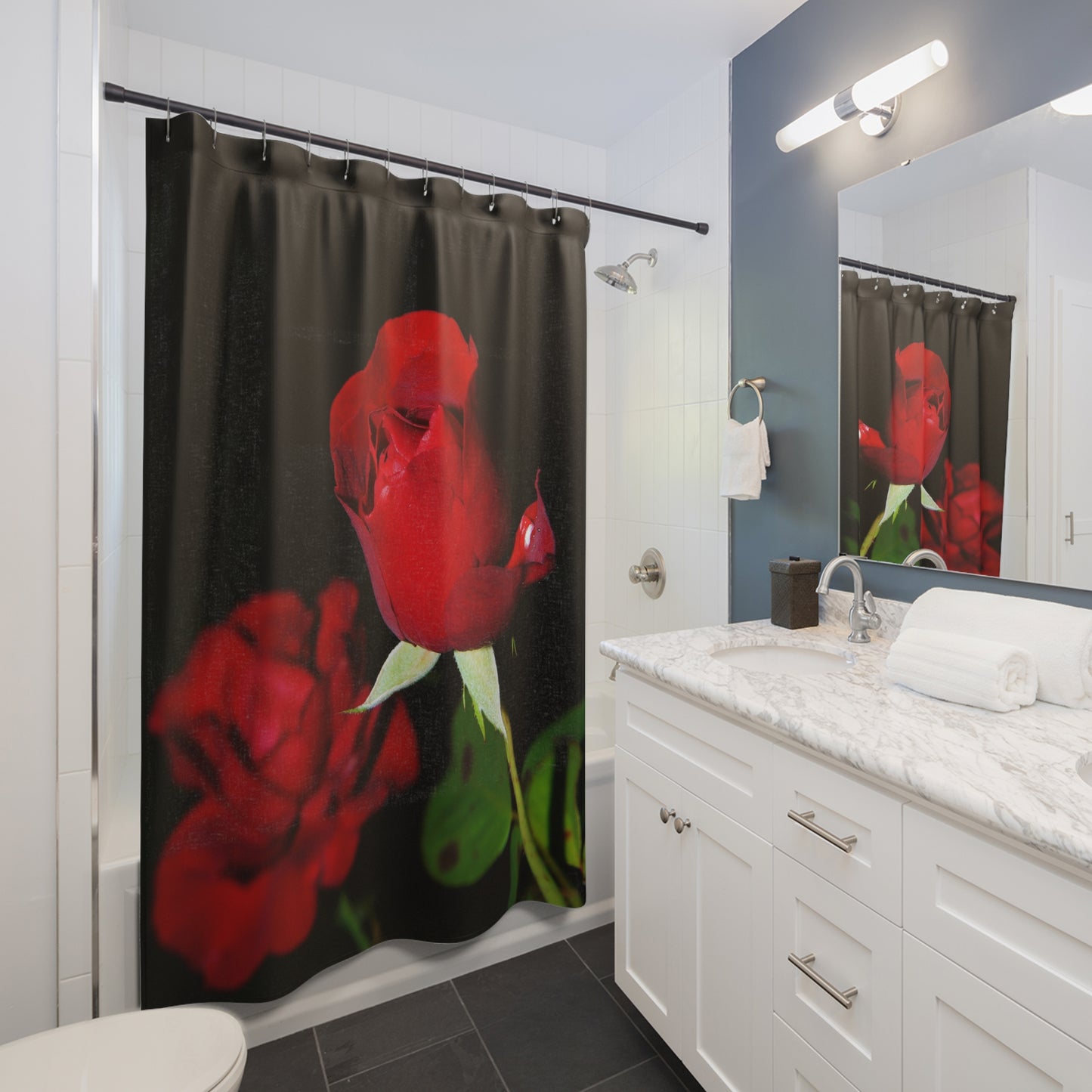Elegant Floral Shower Curtain - Red Rose Design