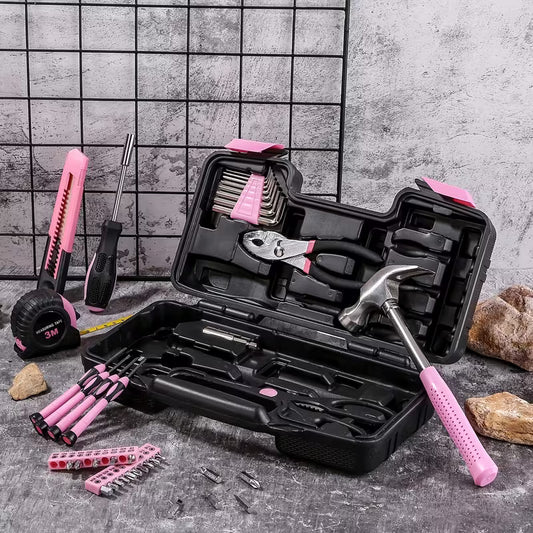 The 39pcs Pink Tool Kit is a versatile collection of hand tools perfect for any home or workshop.