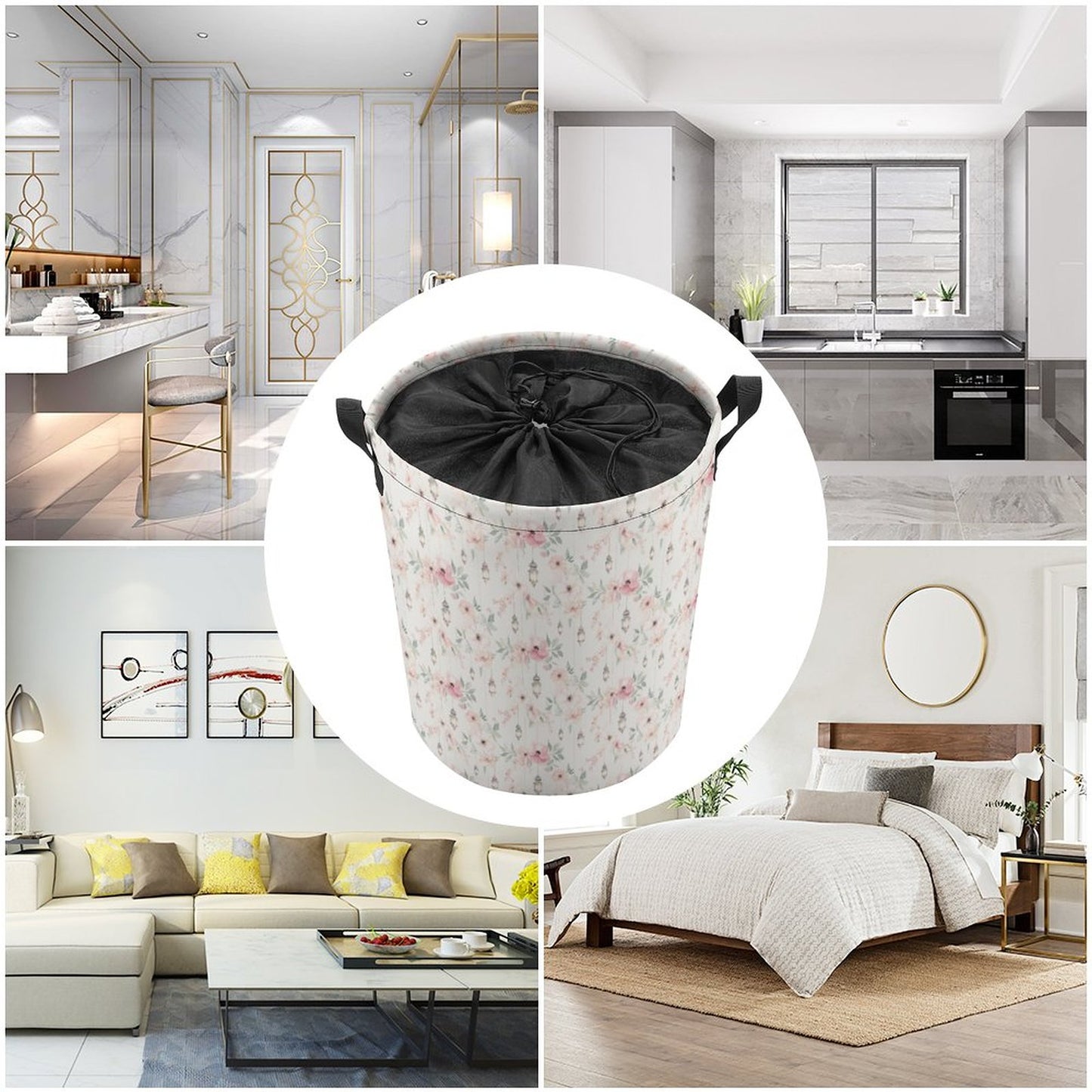 Drawstring collapsible Laundry Basket