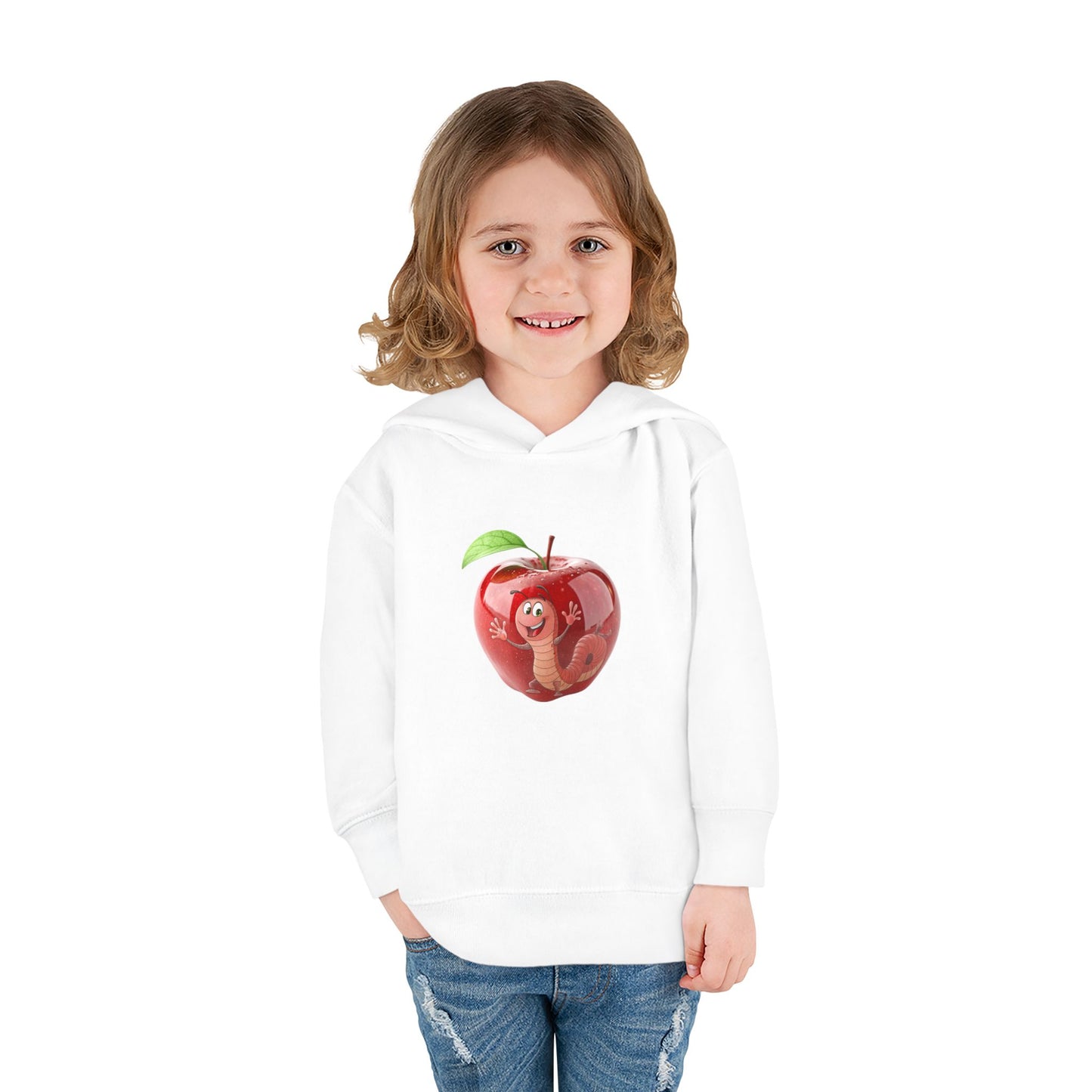 Cute Apple Toddler Pullover Fleece Hoodie - Cozy, Fun, Playful Kidswear, Perfect Gift for Birthdays, Play Dates, or Fall Outings
