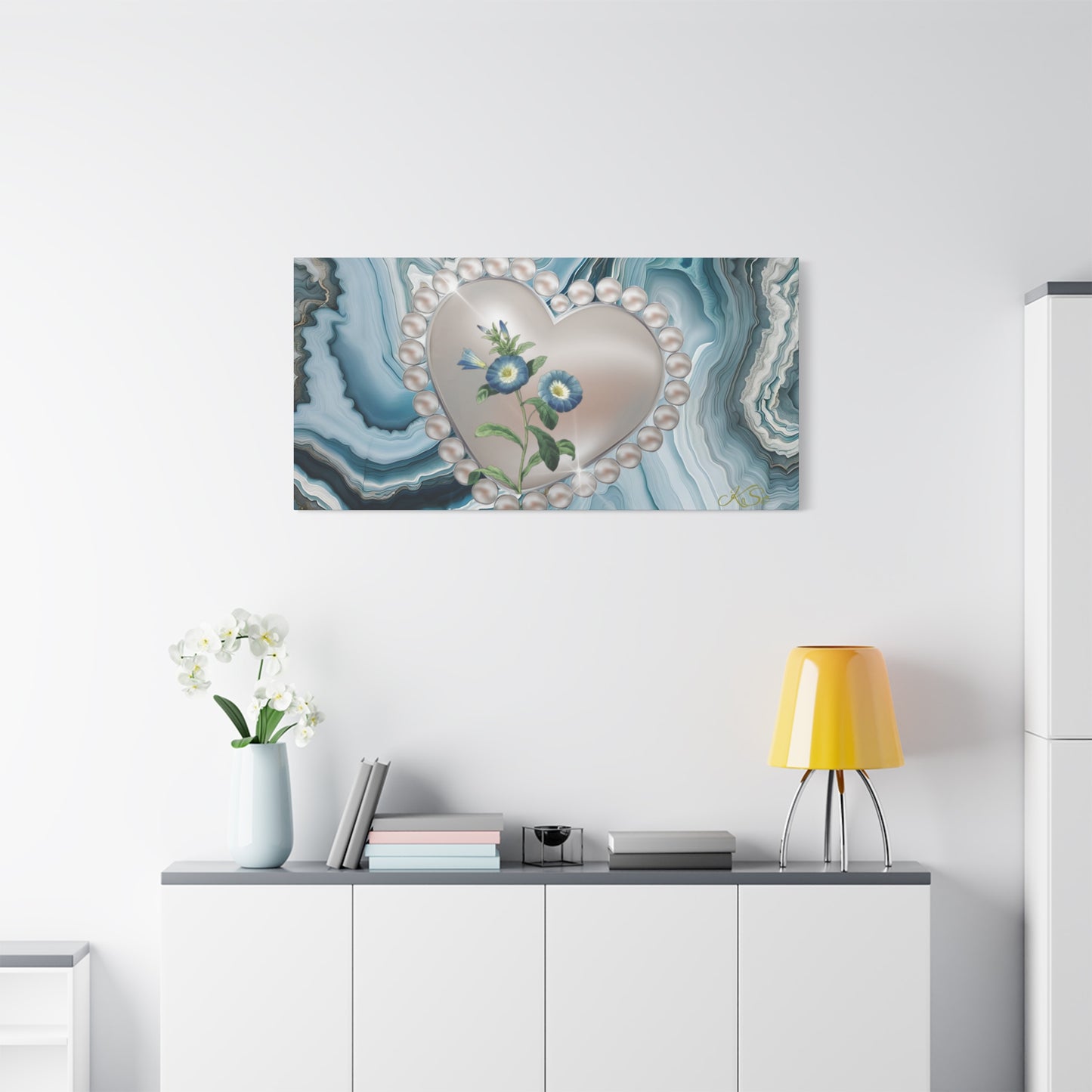 Elegant Floral Heart Canvas Wall Art, Modern Home Decor, Gift for Her