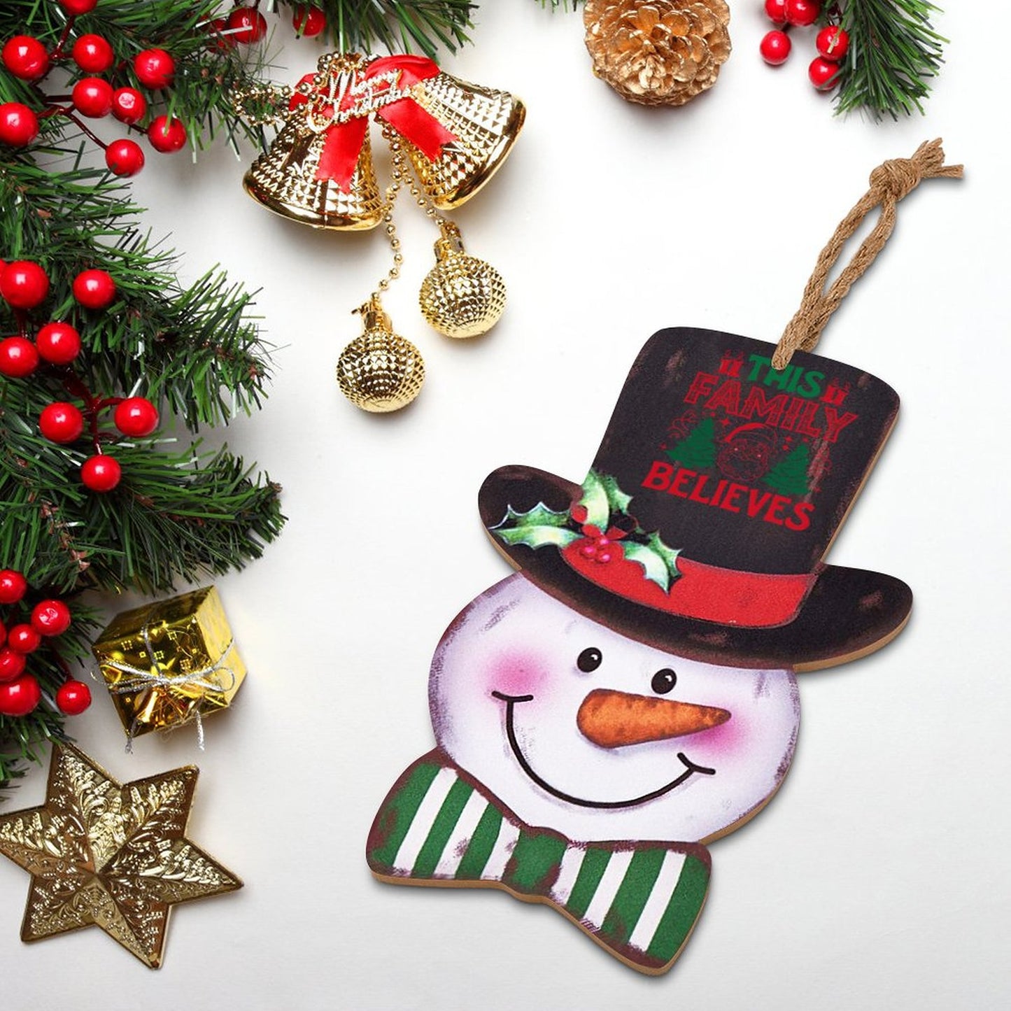 Wooden Christmas Snowman Ornament