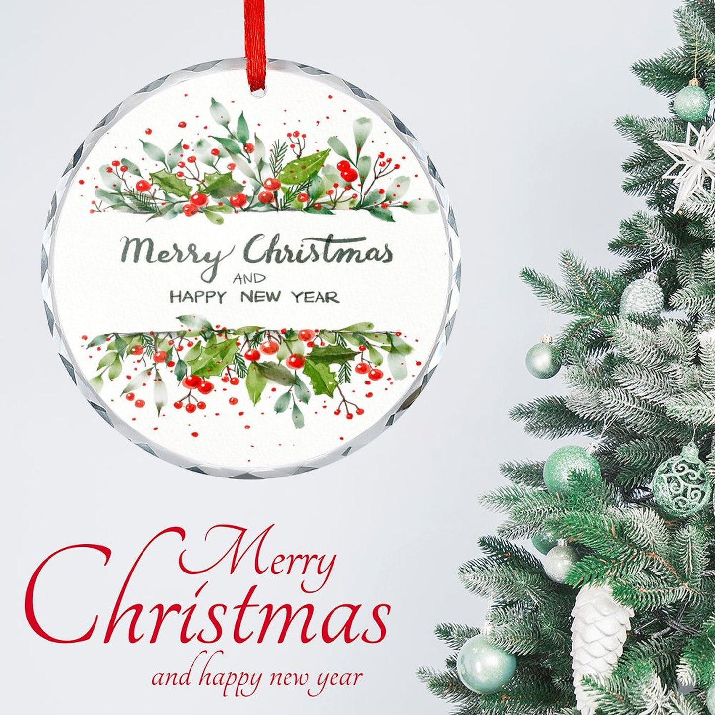 Glass Circular Ornament Pendant - Merry Christmas and a Happy New Year