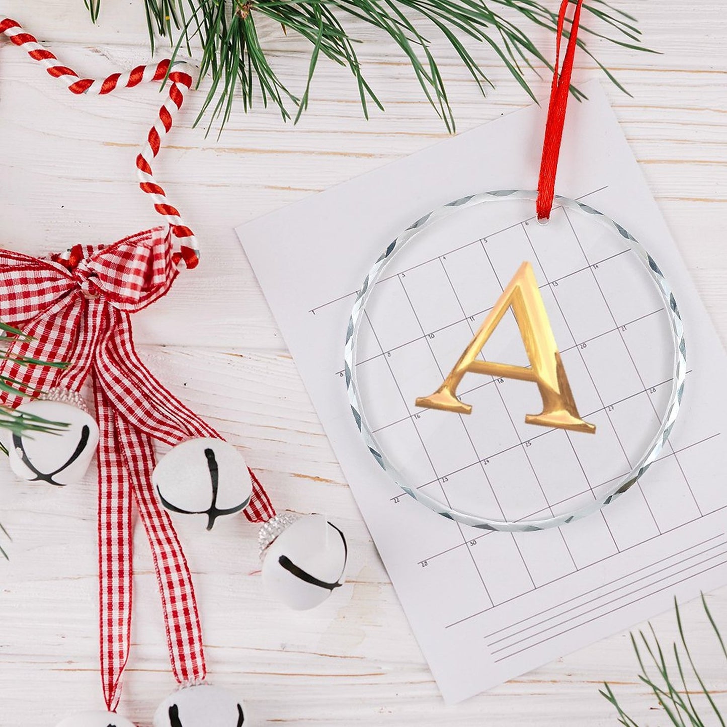 Glass Circular Ornament Pendant- Letter A