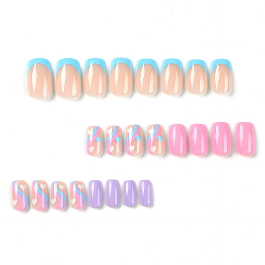 press on nails piece wholesale blue French purple nails piece multicolor wavy white love nails piece finished – Image 2