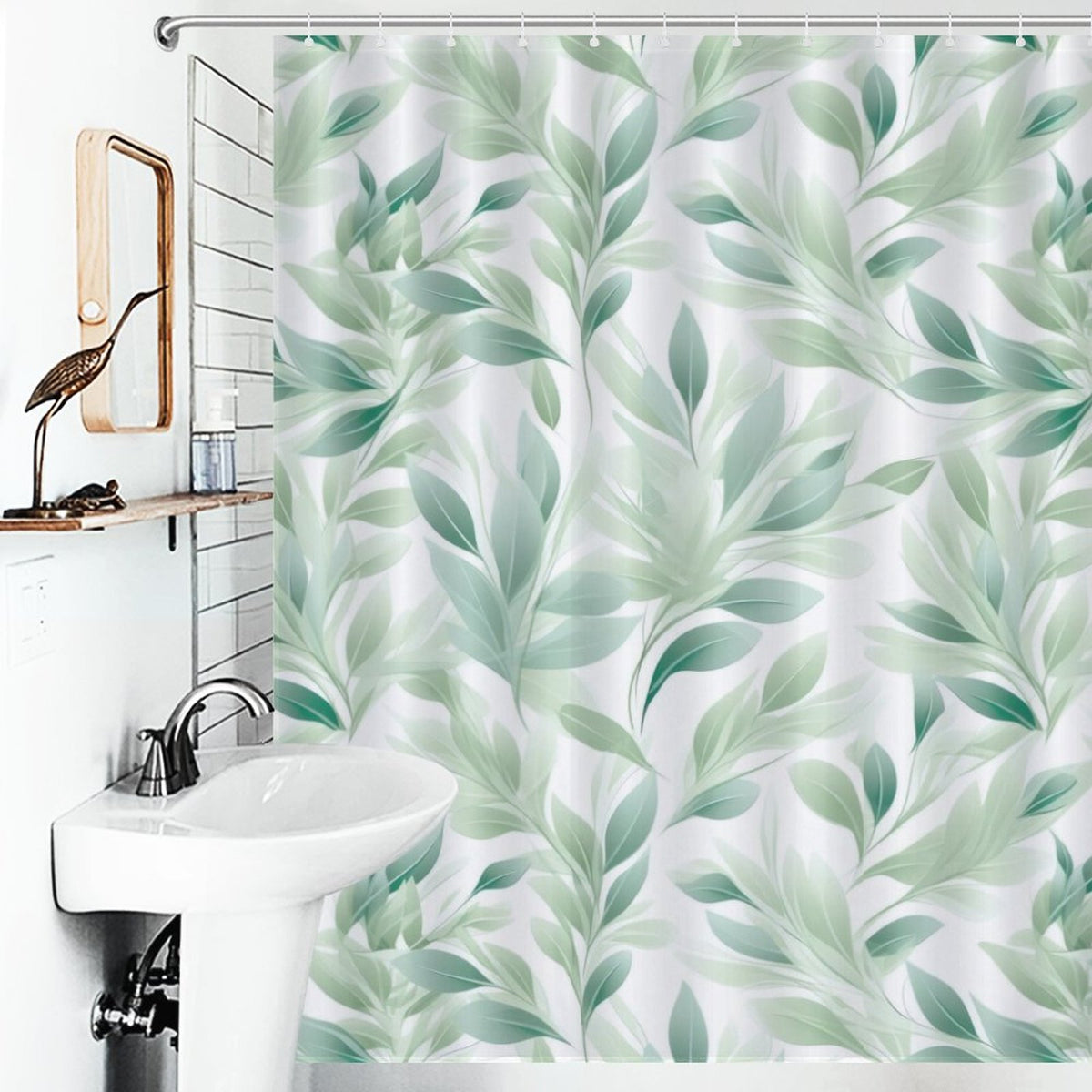 Leaf print shower curtain