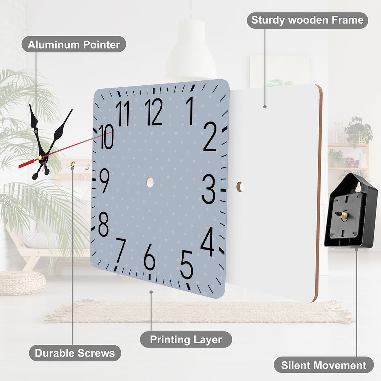 Square Wall Clock-9.8"x9.8"/25x25cm