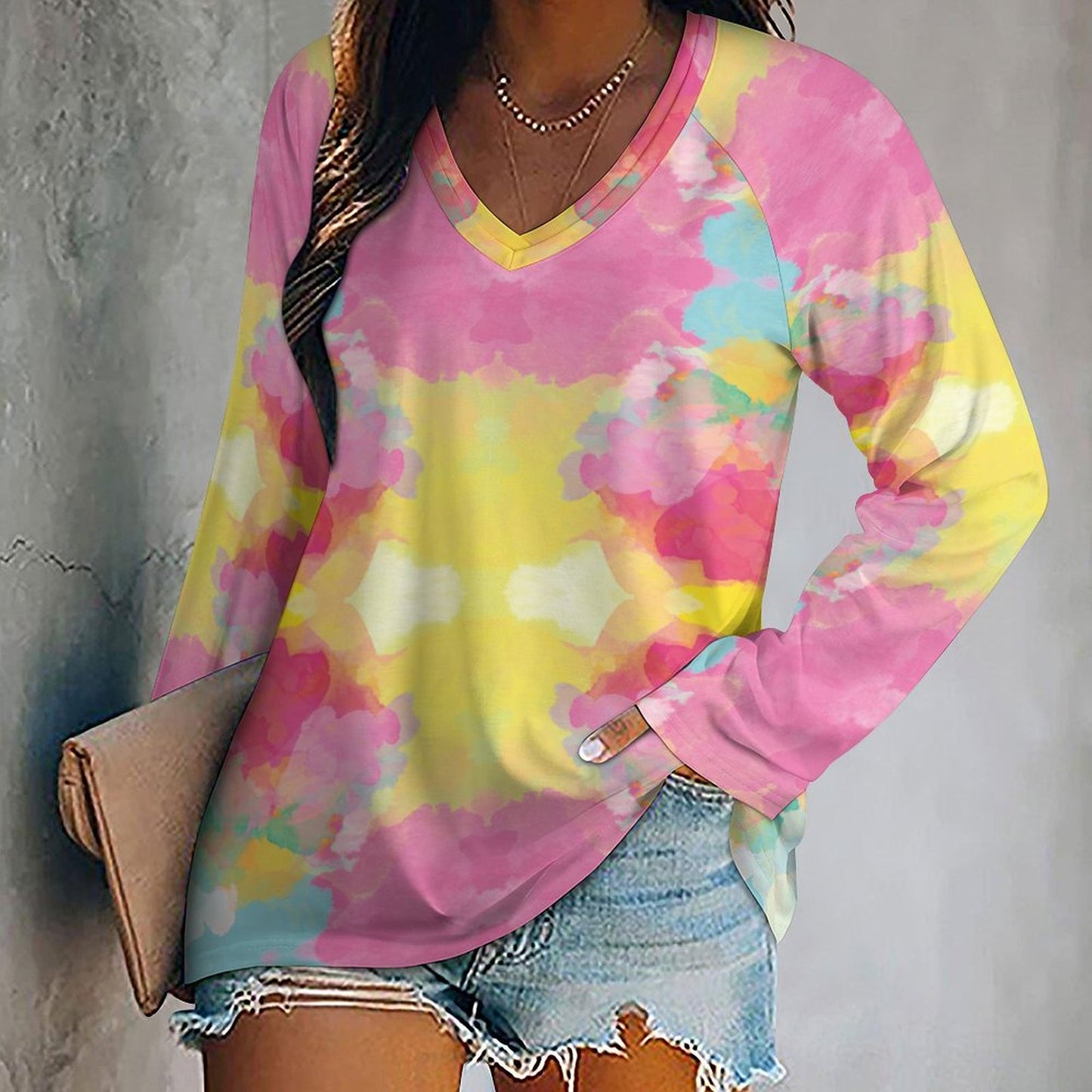 V-neck Loose Long Sleeve T-shirt