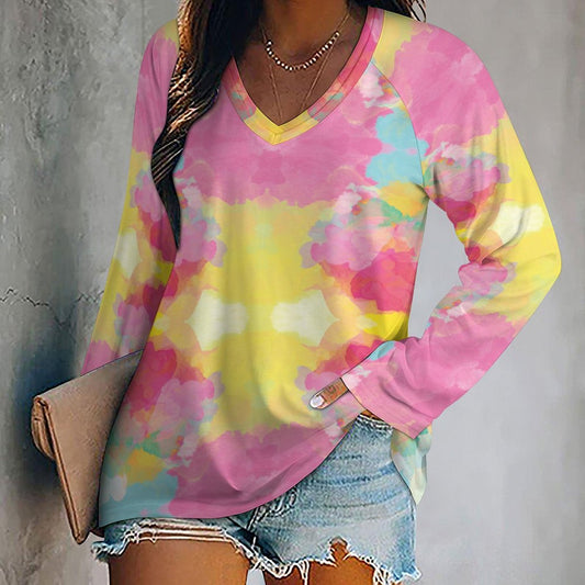 V-neck Loose Long Sleeve T-shirt