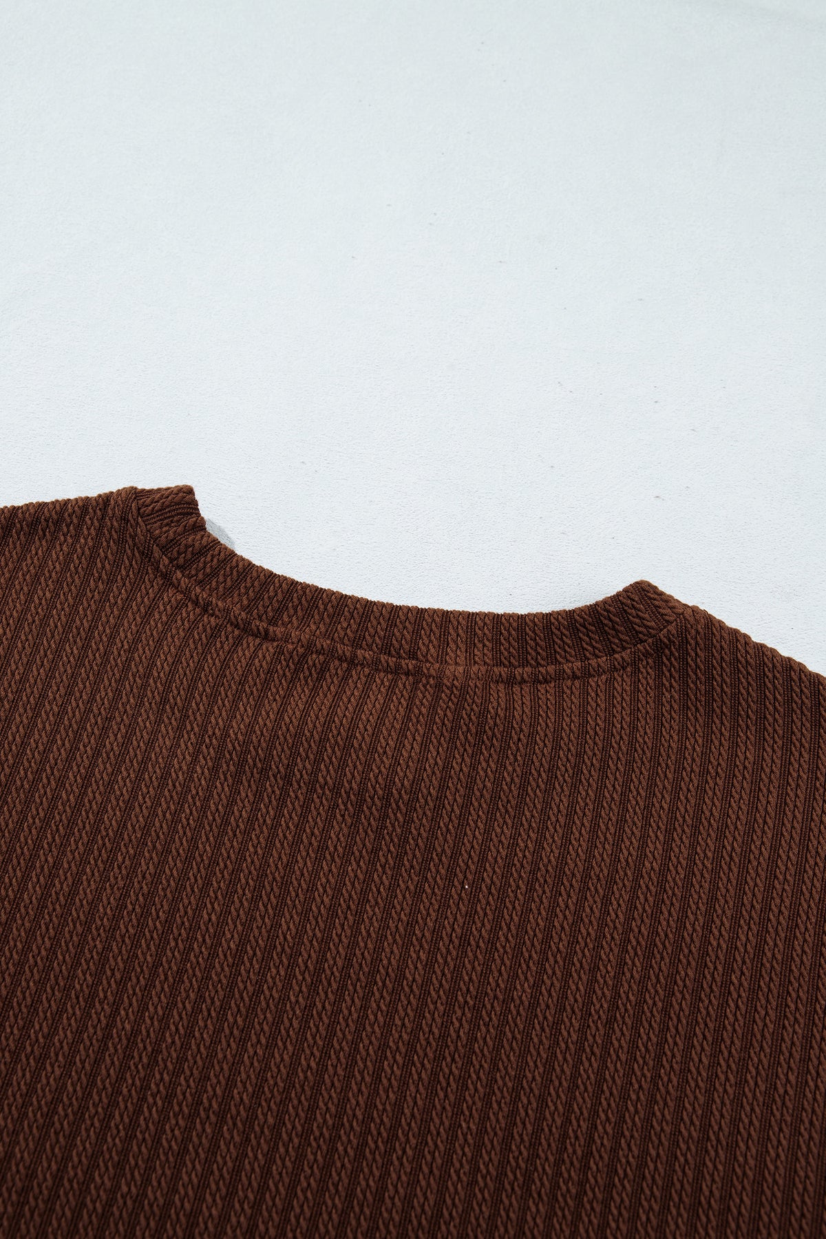 Dark Brown Textured Ribbed Knit Lettuce Trim 2pcs Lounge Set
