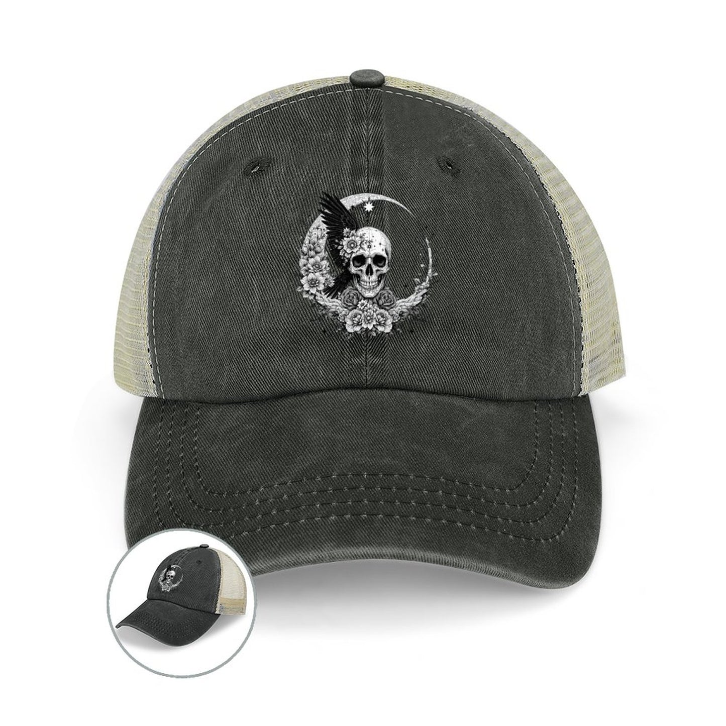 Cotton Trucker Hat for Casual Style - Skull and Roses