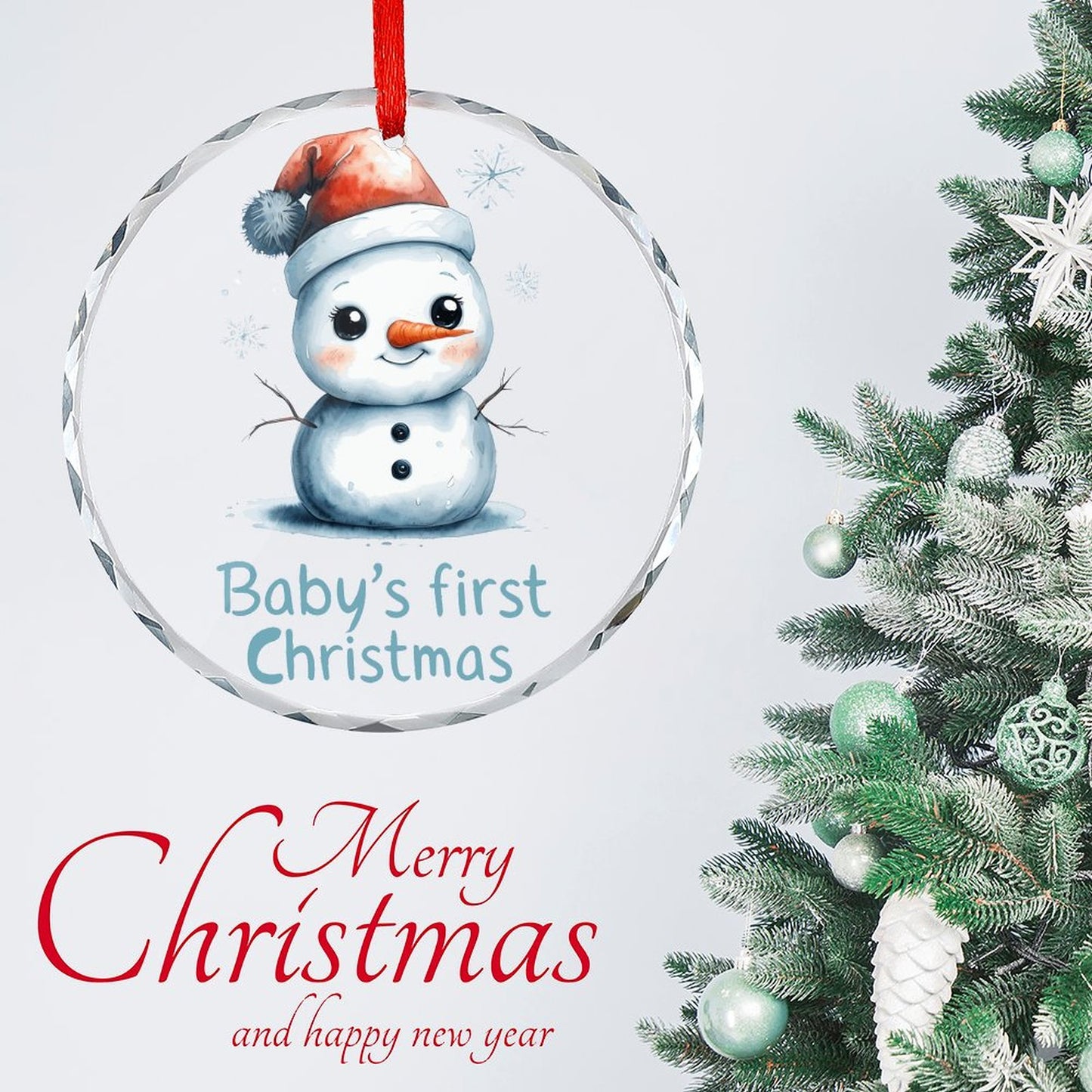Glass Circular Ornament Pendant - Baby's First Christmas