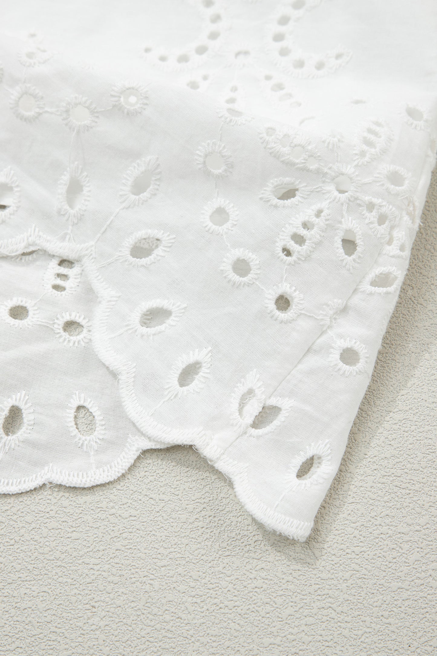 White Solid Color Eyelet Embroidered T Shirt Mini Dress