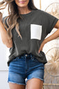 Carbon Grey Corded Knit Color Block Pocketed Crew Neck T Shirt
