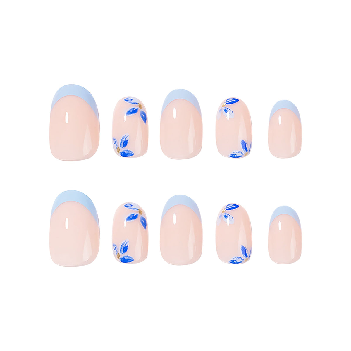 365nails: "Light Blue French Floral Oval" – Hand-painted Press-on Nails – Image 5