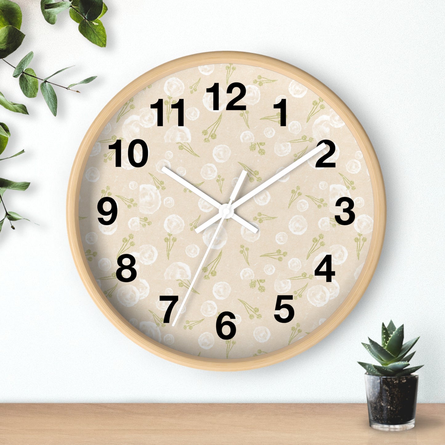 Chic Floral Wall Clock, Home Decor, Modern Design, Gift for Her, Wall Art, Boho Style, Timepiece