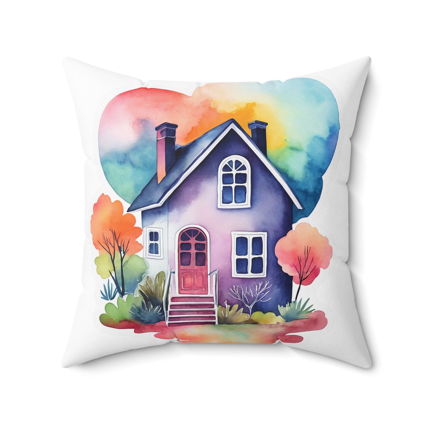 Whimsical Watercolor House Decorative Pillow