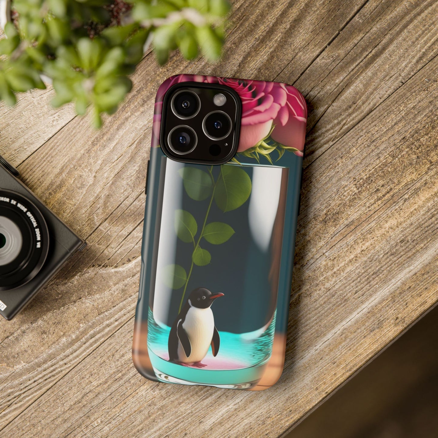 Penguin in a Glass Floral Tough Phone Case — Cute Protective Phone Cover