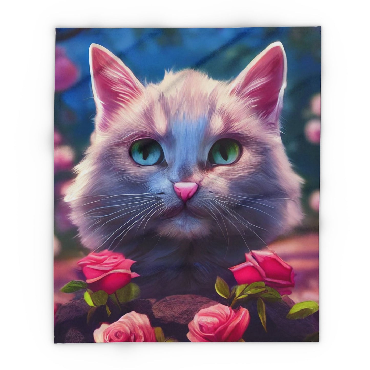 Cozy Cat-Themed Fleece Blanket, Cute Cat Gift, Floral Throw Blanket, Pet Lover Decor, Cat Lover Gift, Home Comforts