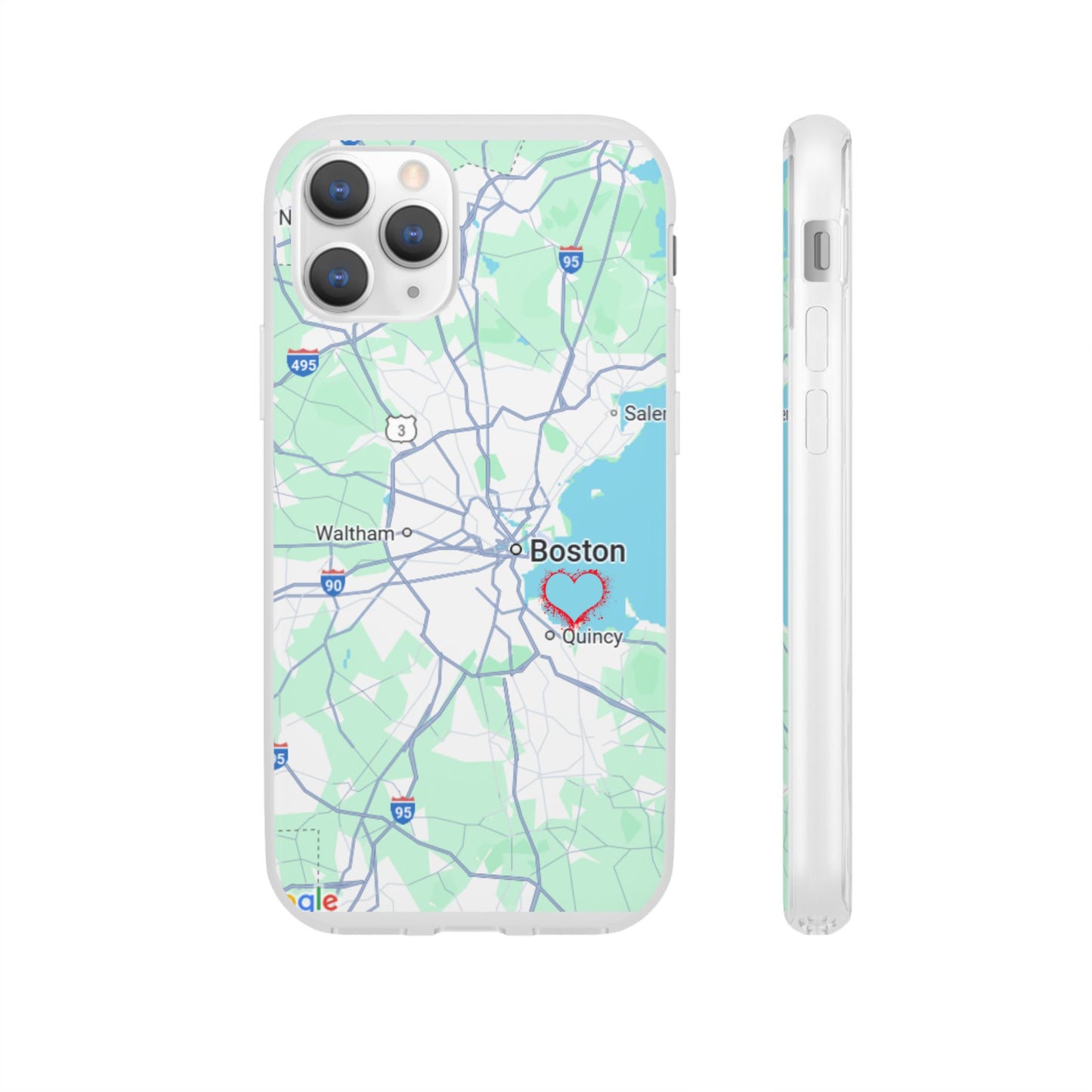 Boston Map Flexi Case for iPhone, Custom Location Phone Case, Unique Gift, Boston Heart Design, Travel Lover Accessory