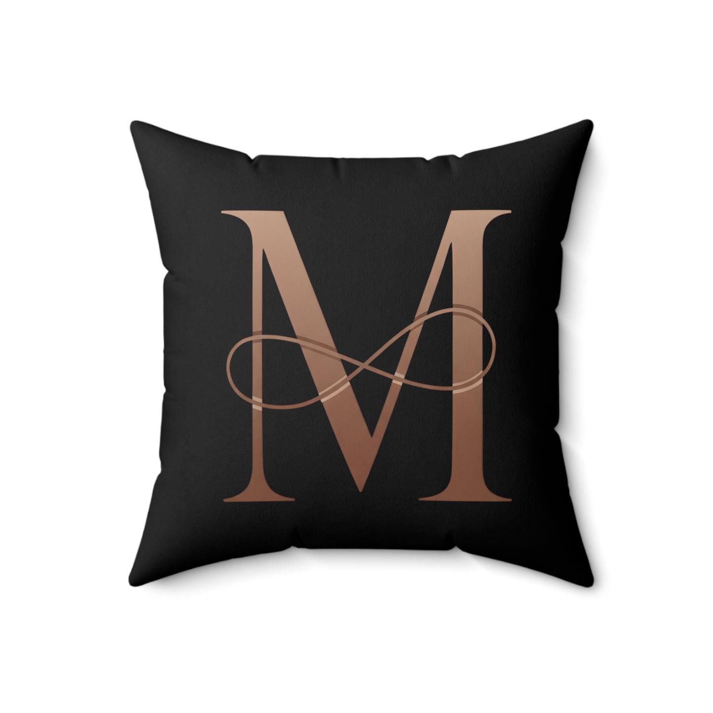 Monogram M Square Pillow — Elegant Rose Gold Letter on Black Accent Pillow