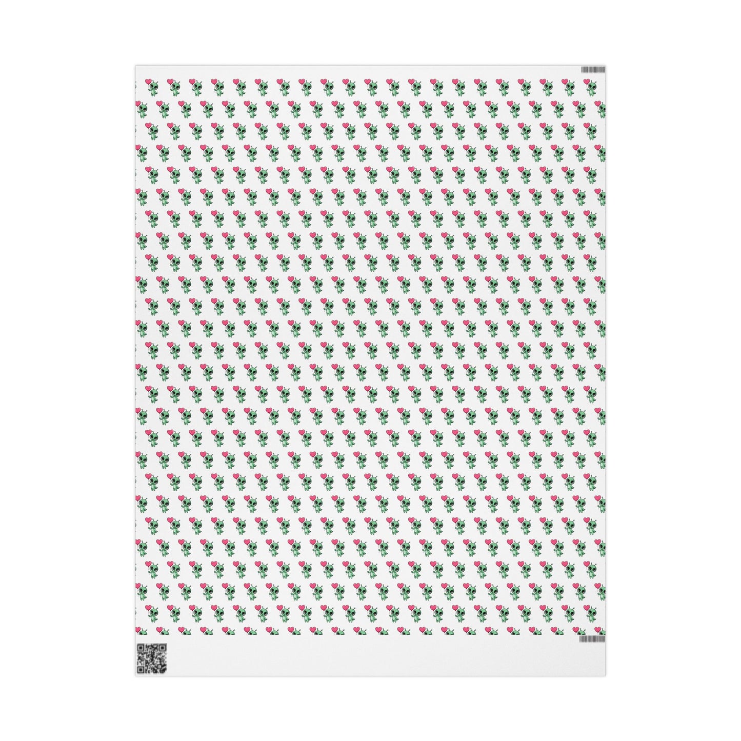 Wrapping Paper – Cute Green Alien with Pink Heart Pattern, Cute Gift Wrap for Kids & Baby Showers