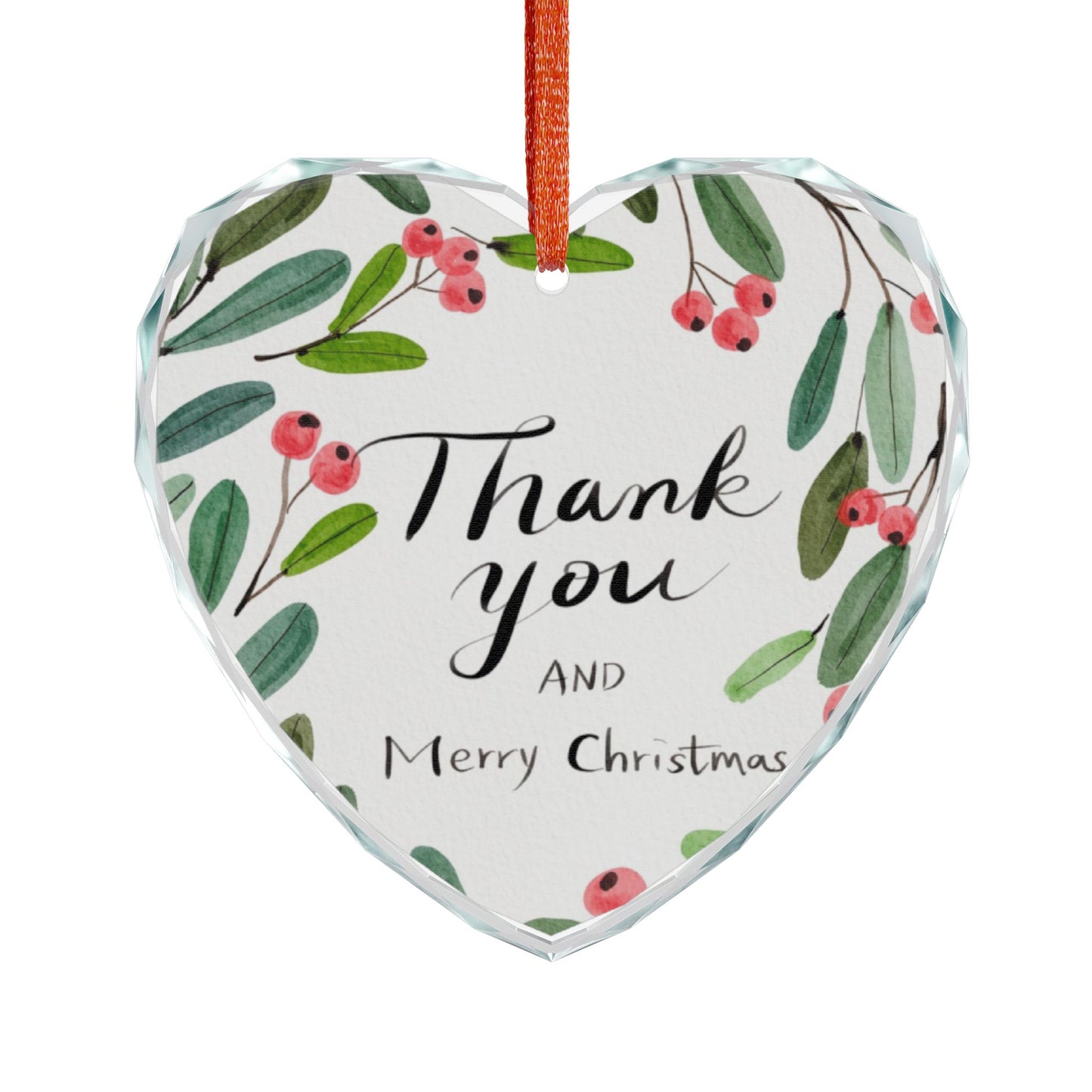 Heart Crystal Ornament - "Thank You and Merry Christmas" Holiday Glass Decoration