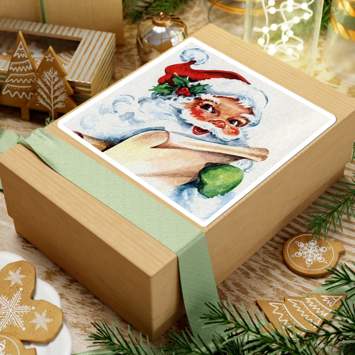 Vintage Santa Sticker — Retro Christmas Kiss-Cut Decal