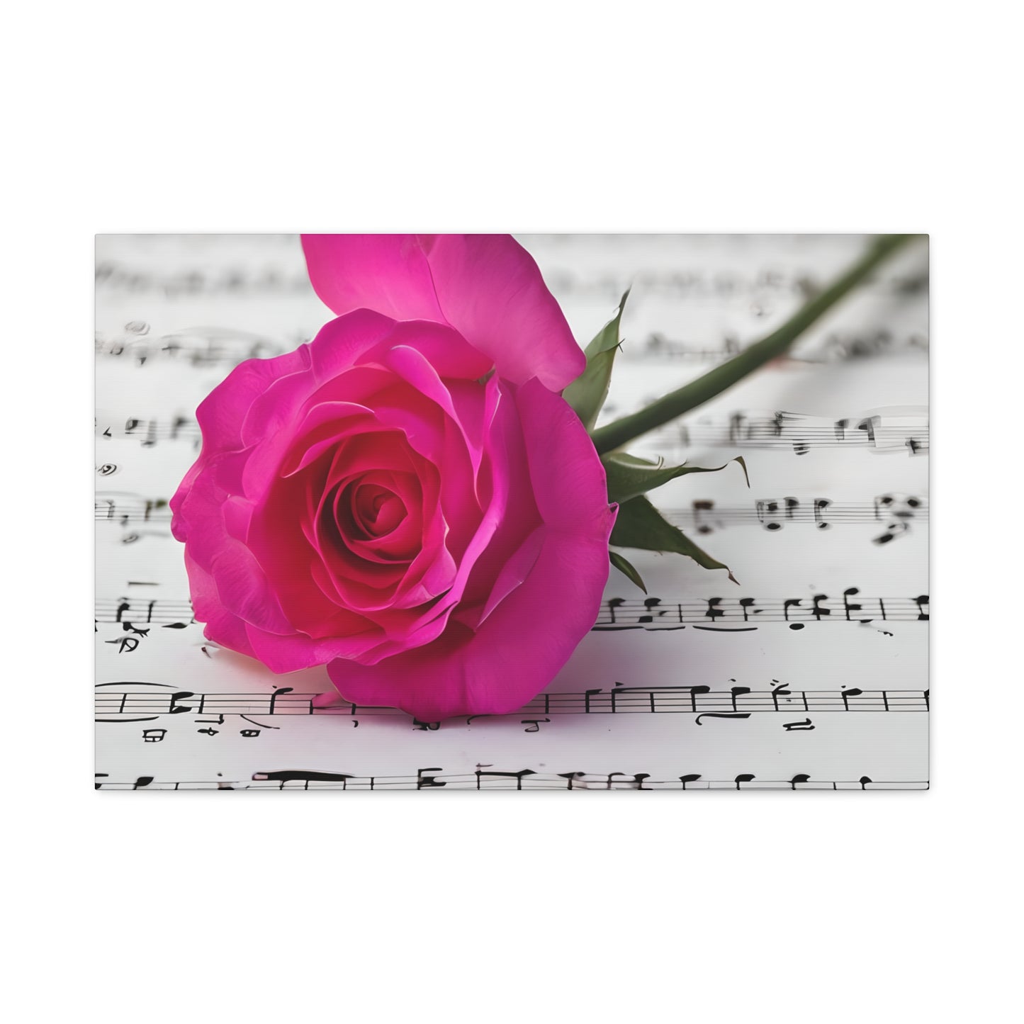 Stretched Canvas Art Print, Classic Rose on Sheet Music, Floral Wall Decor, Home Decoration, Gift for Music Lovers