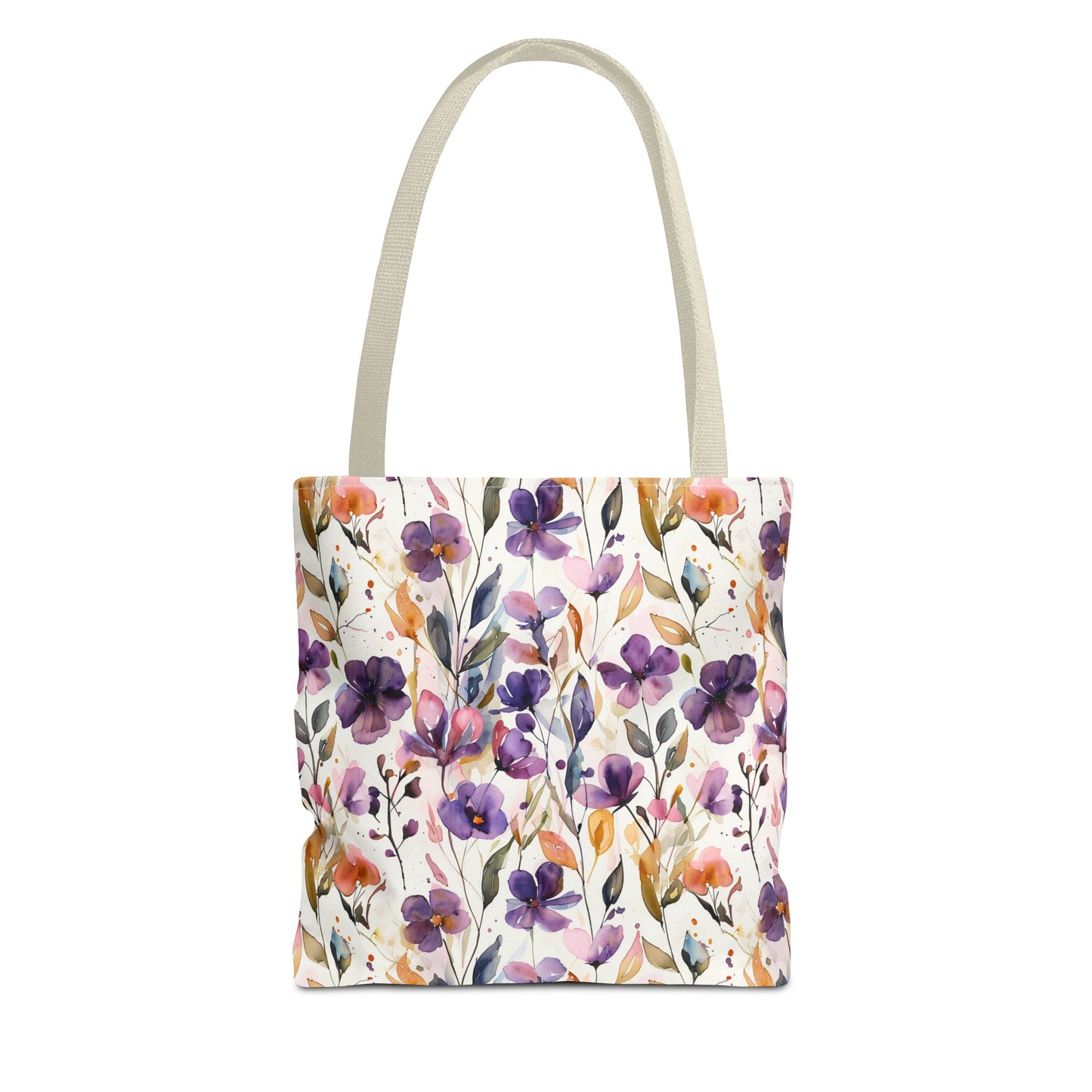 Floral Watercolor Tote Bag — Purple & Orange Botanical All-Over Print