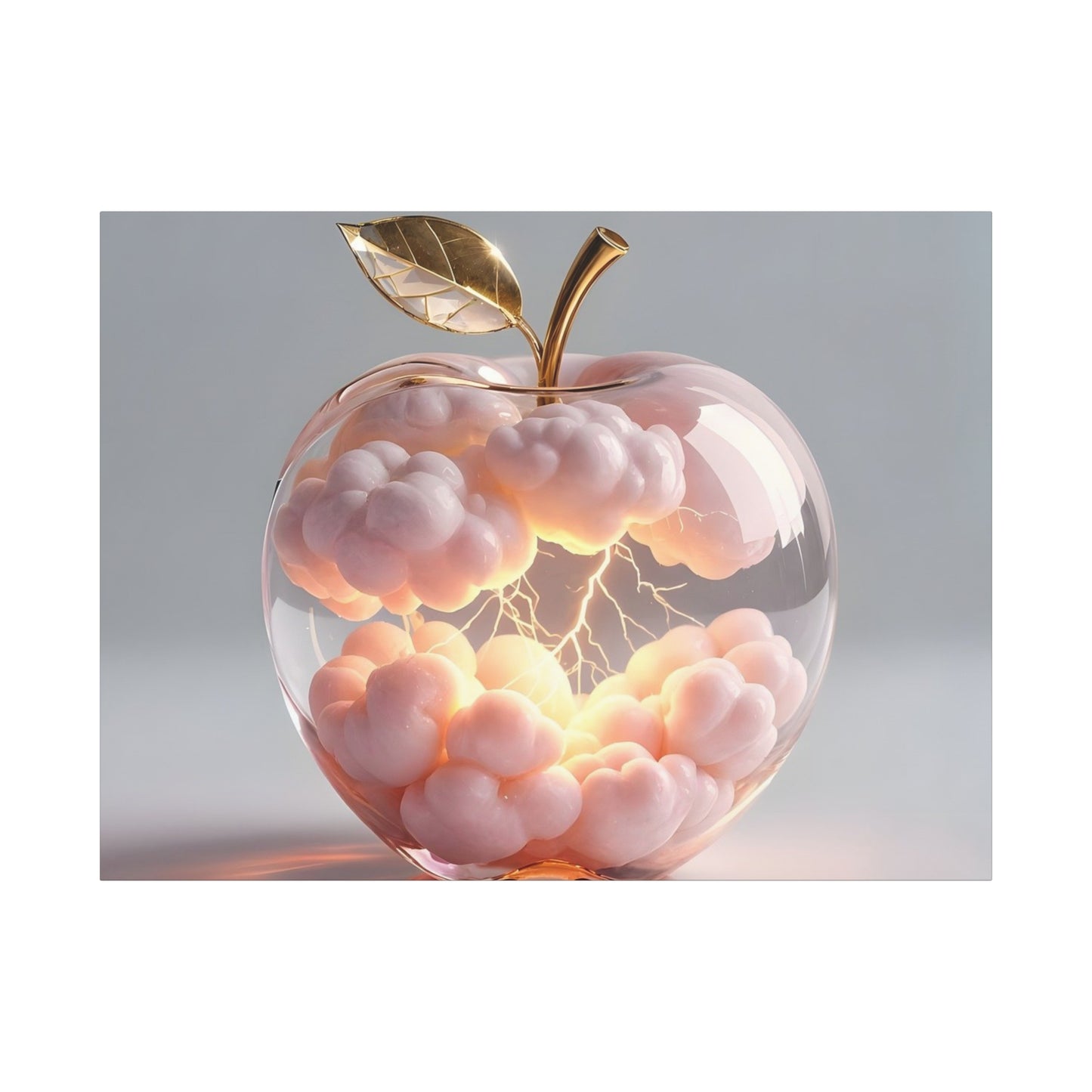 Surreal Glass Apple Canvas – Lightning & Pink Clouds Wall Art