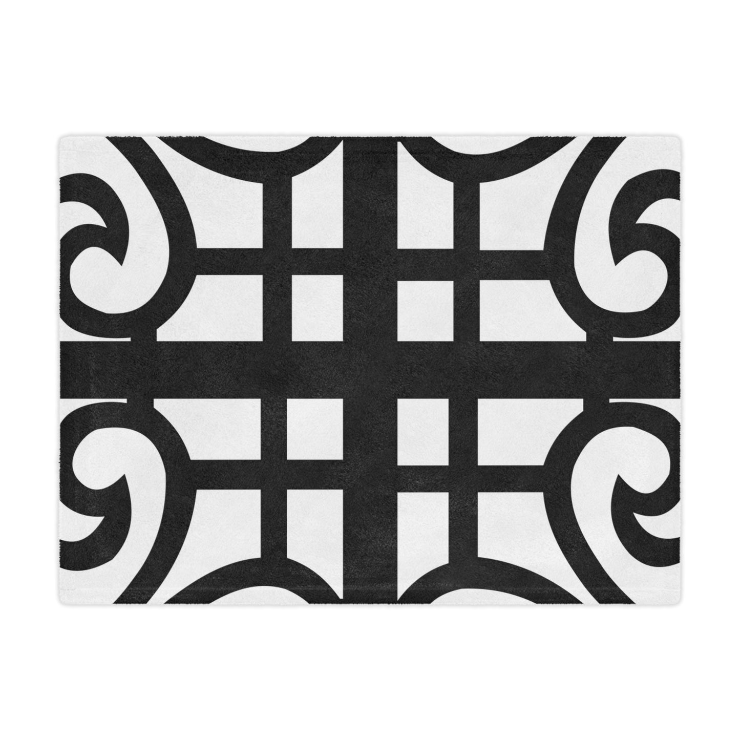 Geometric Scrolled Minky Blanket — Black & White Decorative Throw