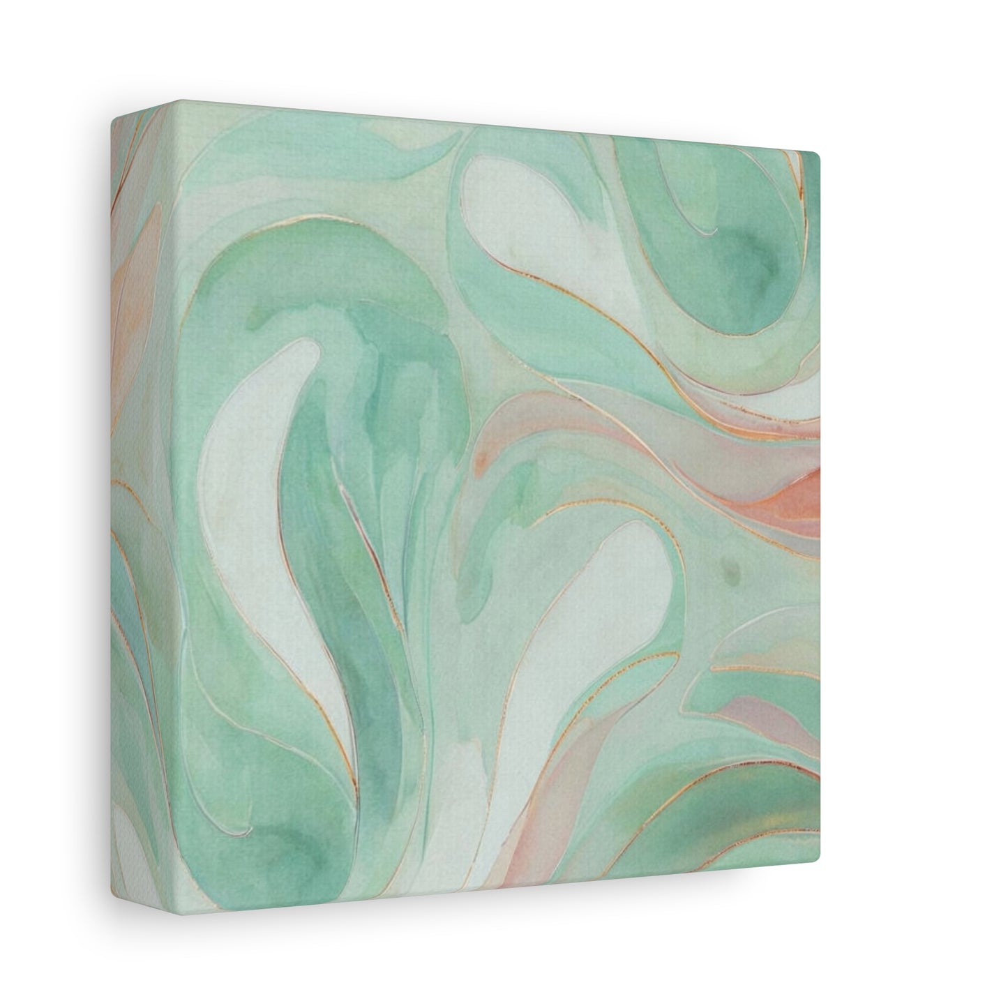 Abstract Green Marble Canvas Print — Teal & Coral Swirl Wall Art