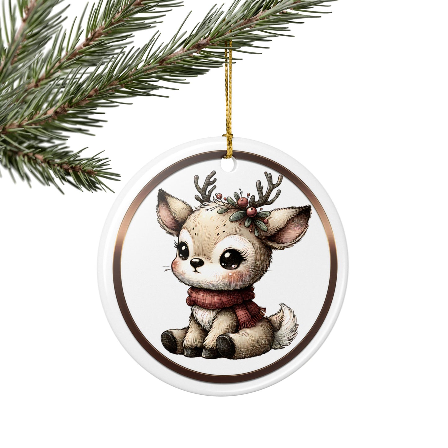 Cute Baby Reindeer Ceramic Ornament — Christmas Tree Decoration