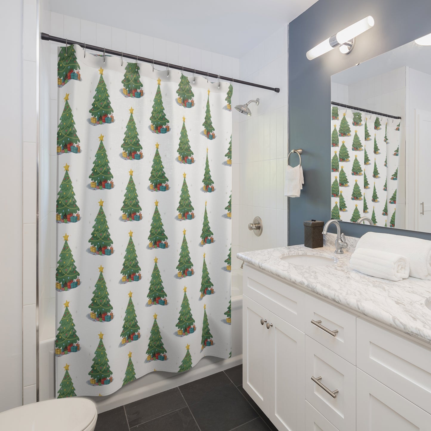 Festive Christmas Shower Curtain, Holiday Decor, Bathroom Accessories, Winter Decoration, Unique Gift for Home