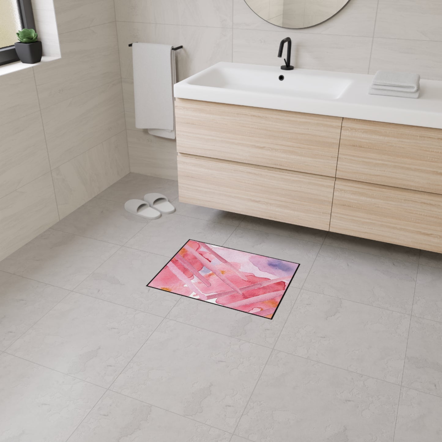 Pink Watercolor Abstract Heavy-Duty Floor Mat — Slip-Resistant Entry & Kitchen Rug