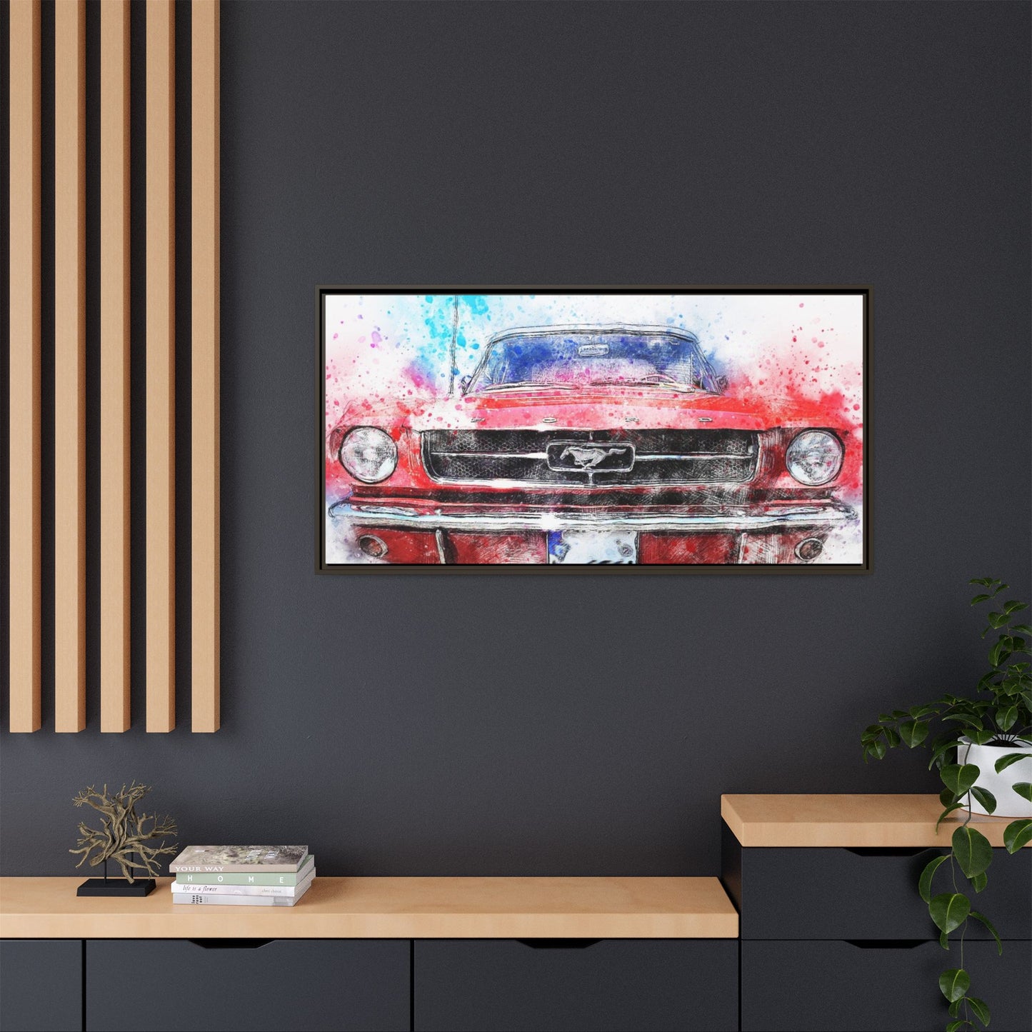 Matte Canvas, Framed Mustang Car