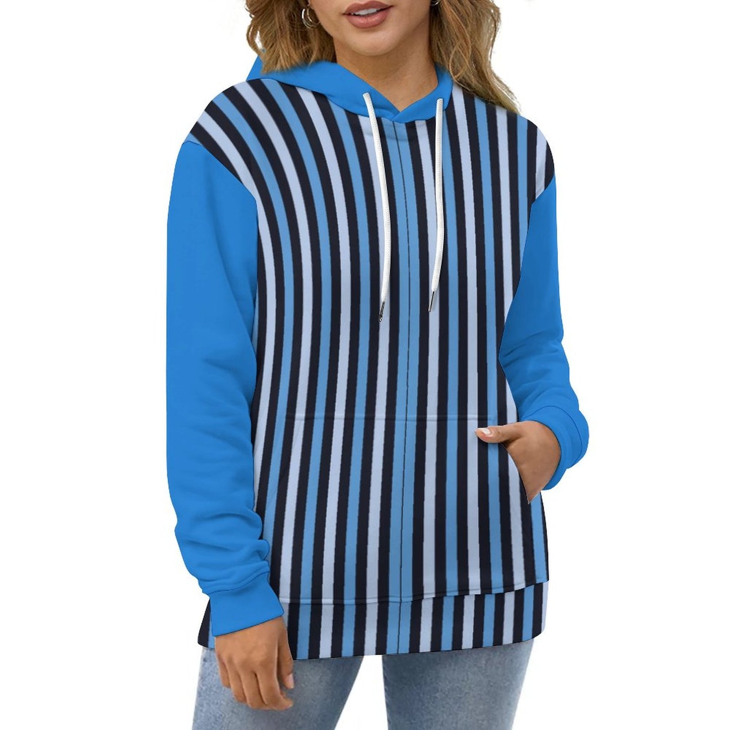 Men's Cool Hoodie with Double-layer Cap Blue Stripes