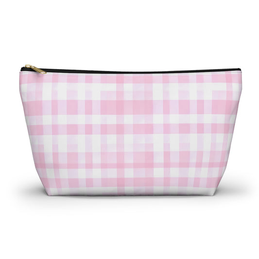 Chic Pink Plaid Accessory Pouch | Makeup Bag, Travel Organizer, Toiletry Case, Gift for Her, Cute Storage Solution
