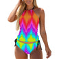 2-Piece Women's Tankini Set with High Neck Halter Top - Bright colors