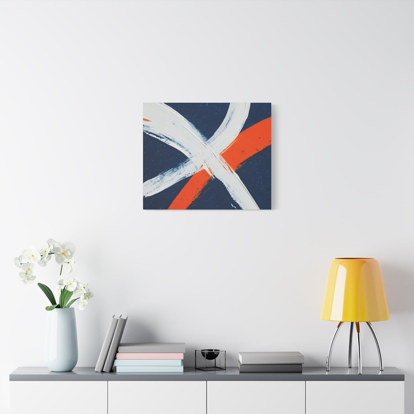 Abstract Navy & Orange Brushstroke Canvas