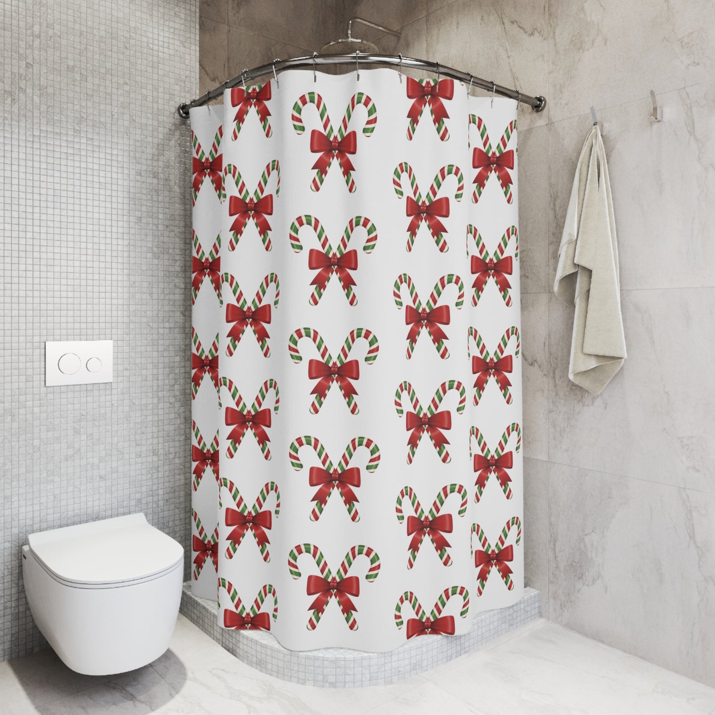 Festive Candy Cane Shower Curtain, Holiday Decor, Bathroom Accessories, Christmas Gift, Winter Decorations, Seasonal Home Style