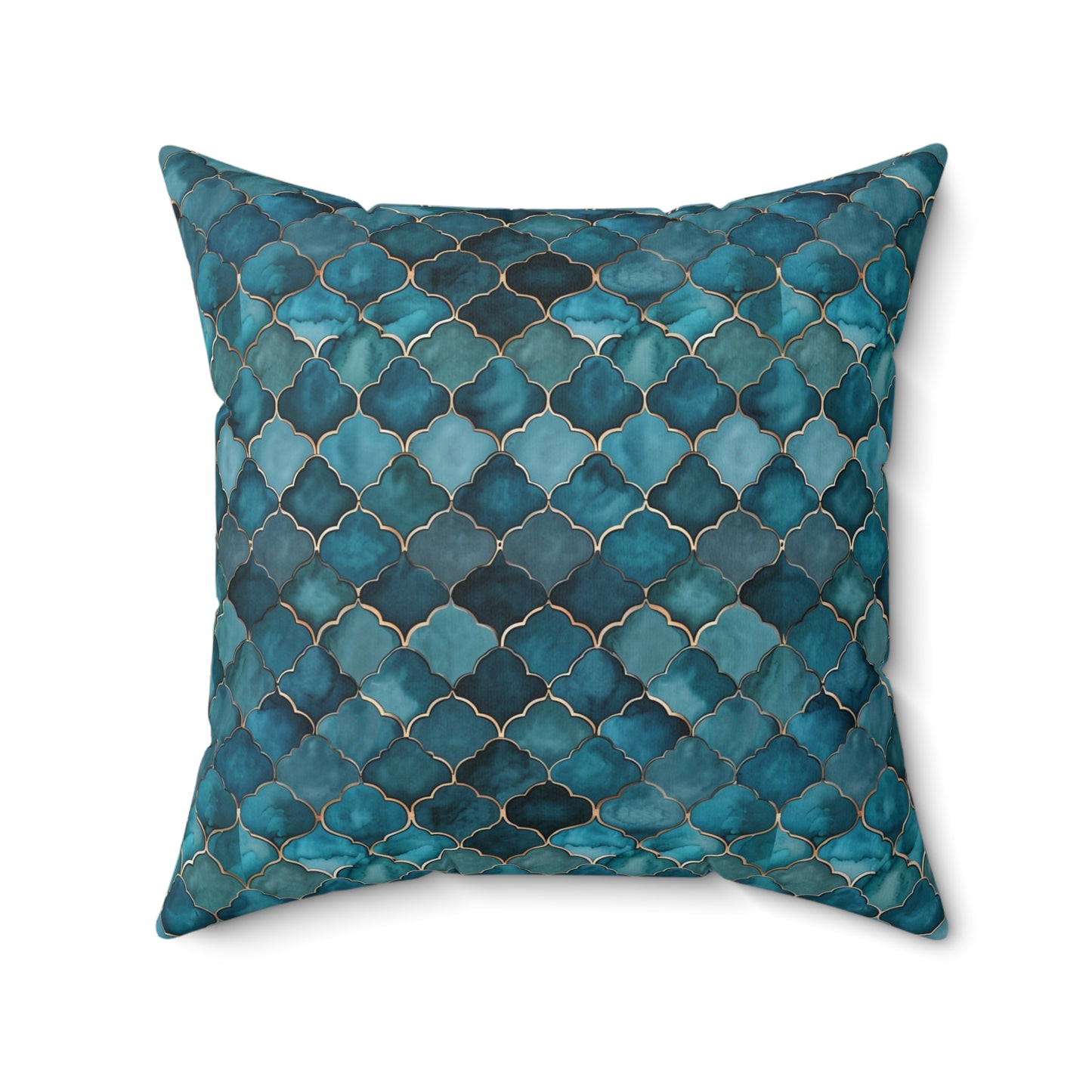 Teal Moroccan Tile Decorative Pillow — Spun Polyester Square Throw Cushion