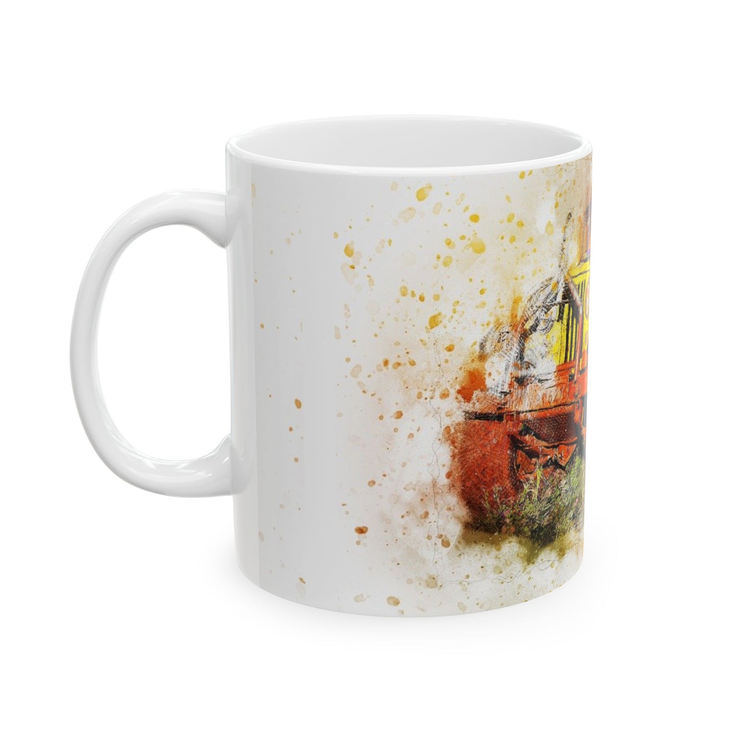 Vintage Jeep Art Ceramic Mug — Rustic Yellow Off-Road Truck Coffee Cup (11oz, 15oz)